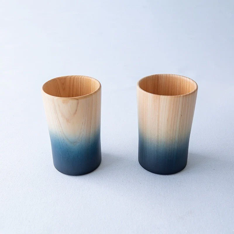 2 tasses indigo en bois de cyprès japonais hinoki - Image 3