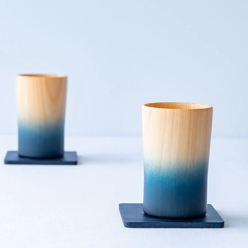 2 tasses indigo en bois de cyprès japonais hinoki - Image 4