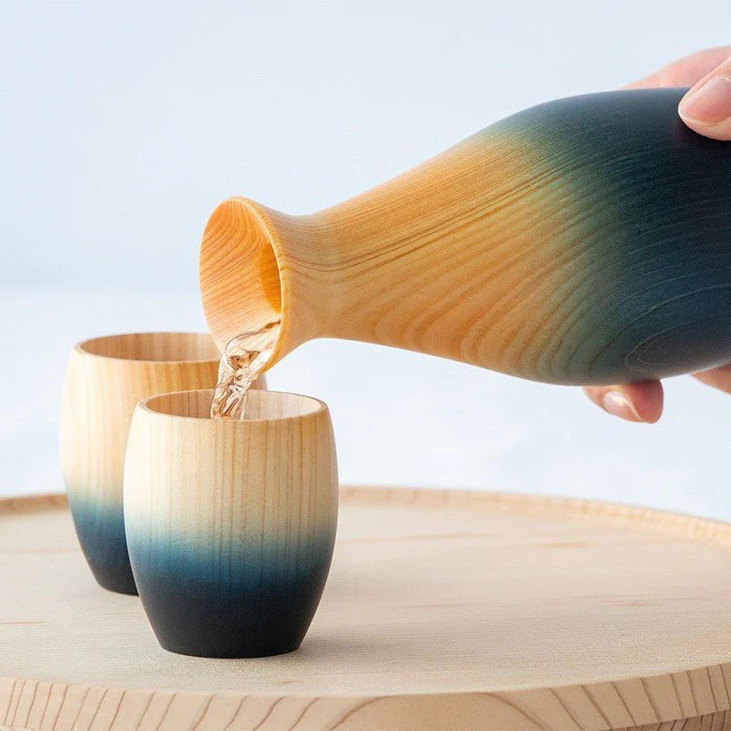 Service à saké indigo en bois de cyprès japonais hinoki - Image 6