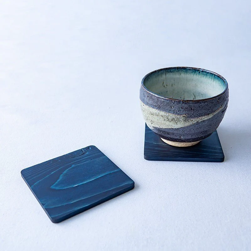 2 dessous de verre en bois de cèdre teint à l'indigo - Image 3
