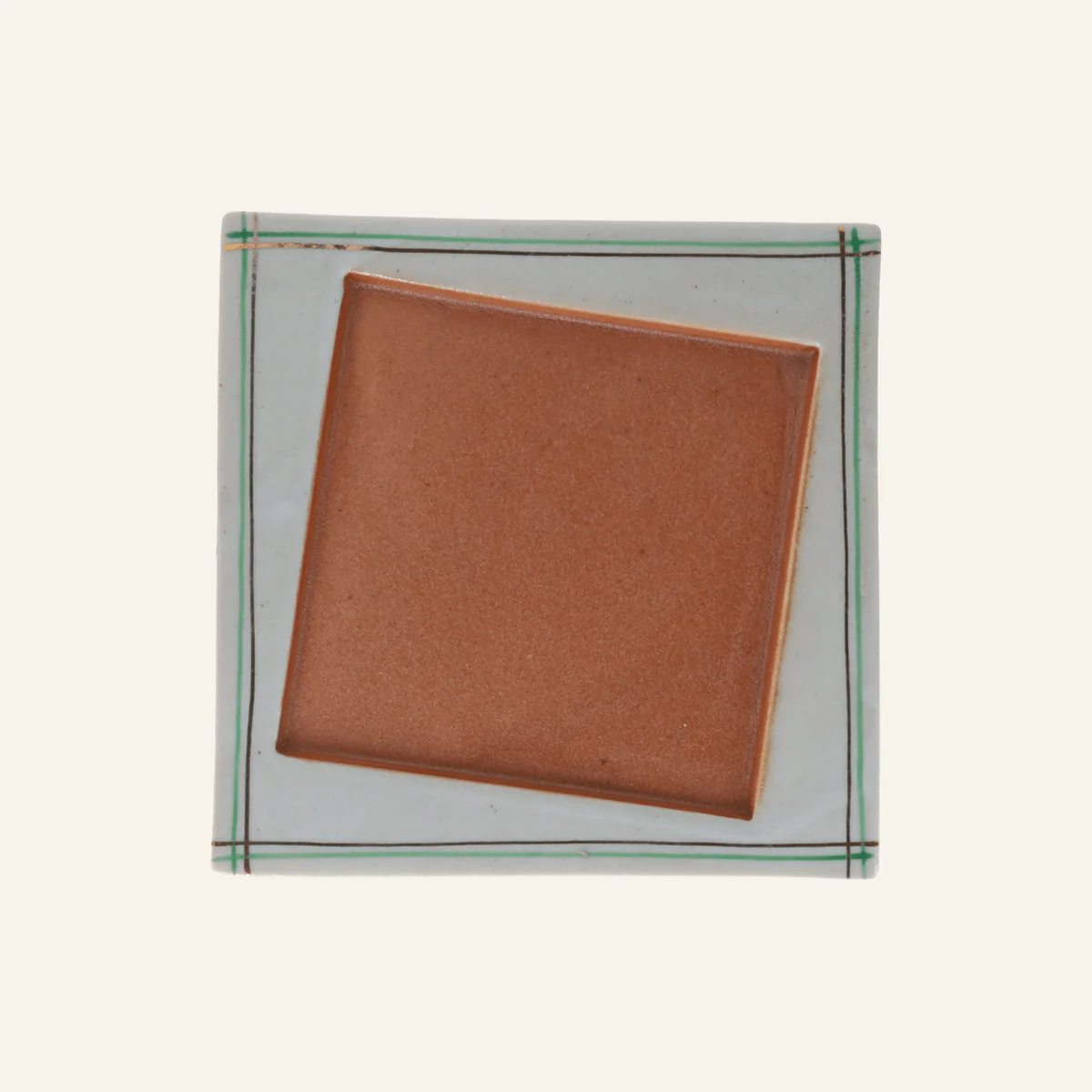 Petite assiette carrée faïence fine Minoyaki "kinryoku" - Image 2