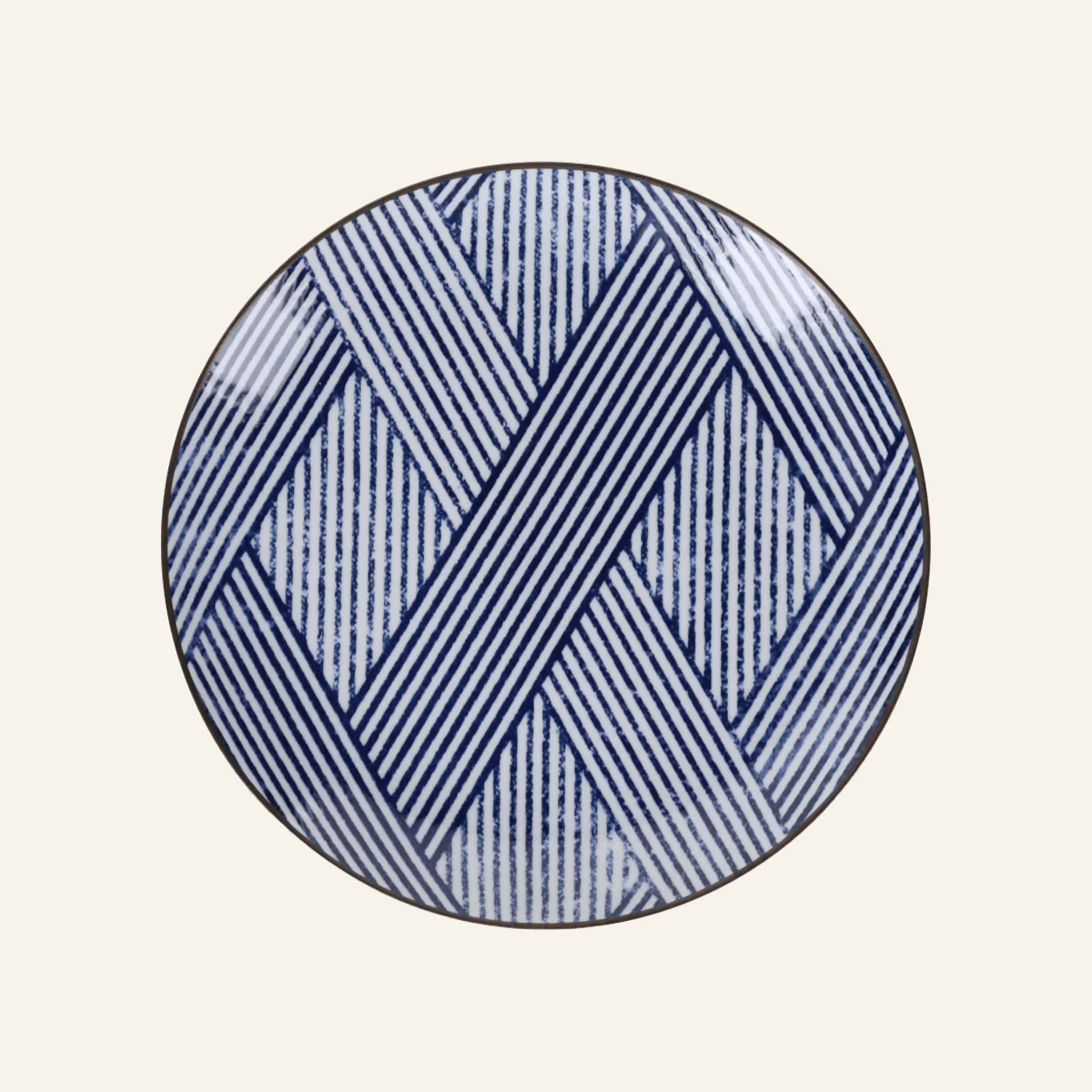 Assiette rayée bleue faïence fine Minoyaki "shimakoushi" - Image 2